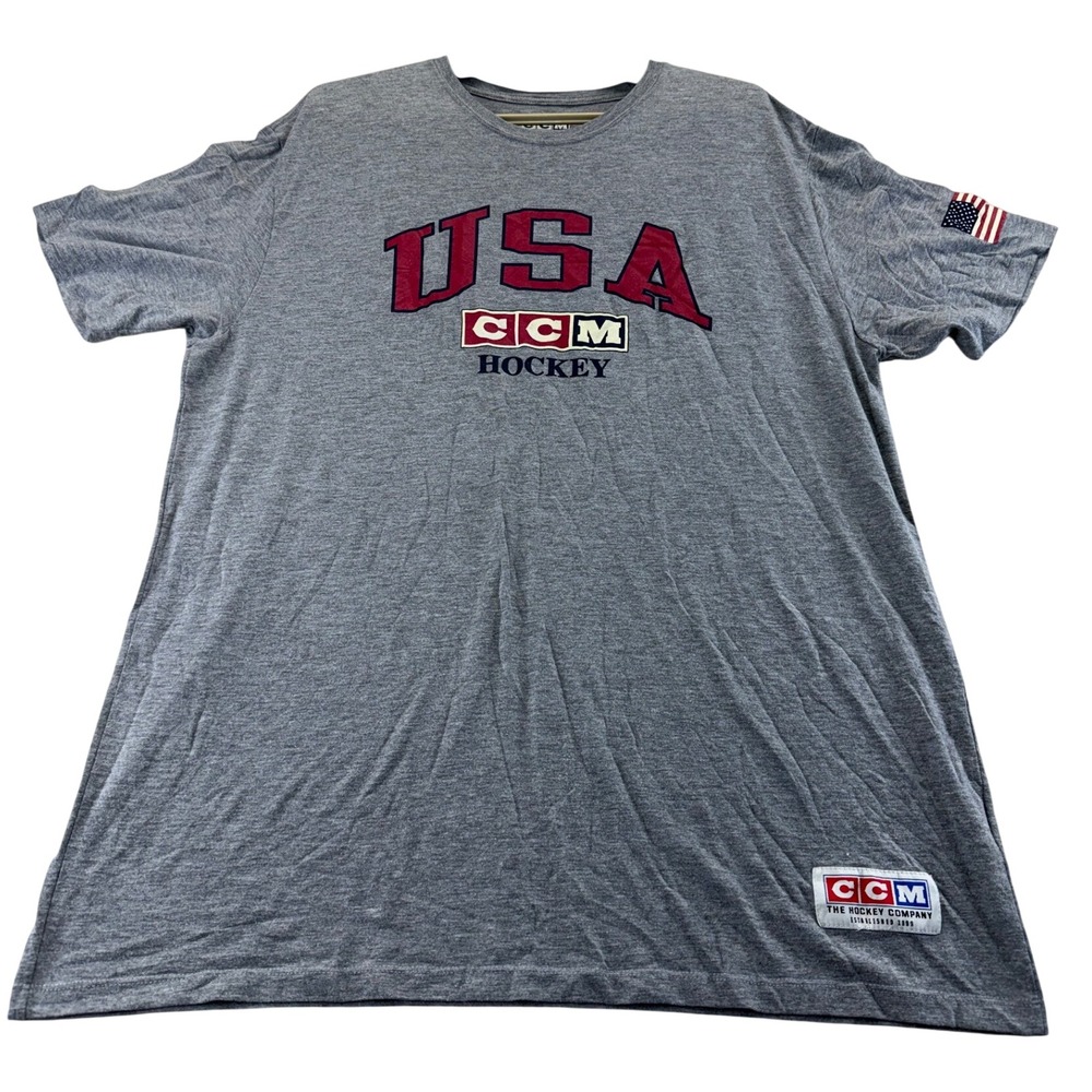 CCM T-Shirt Mens Large Gray USA Hockey Short Sleeve Tri-Blend Graphic Tee